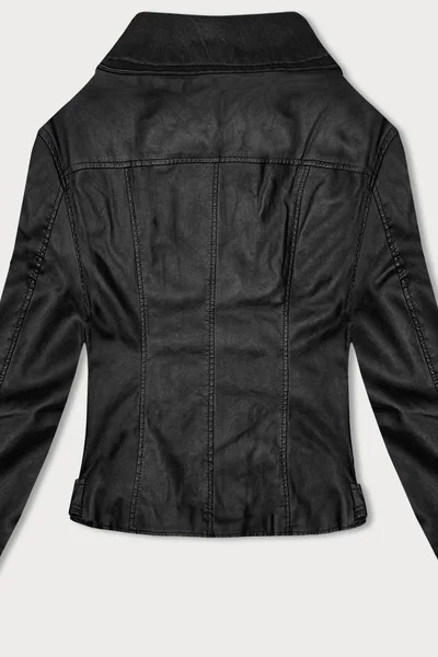 Černá ekokůžená bunda s opaskem - Elegantní Ramoneska J.STYLE