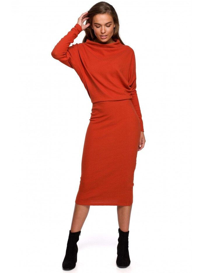 Dámské CMW Pletené šaty s přeloženým výstřihem - červené Style, EU S/M i529_7457110880911865724