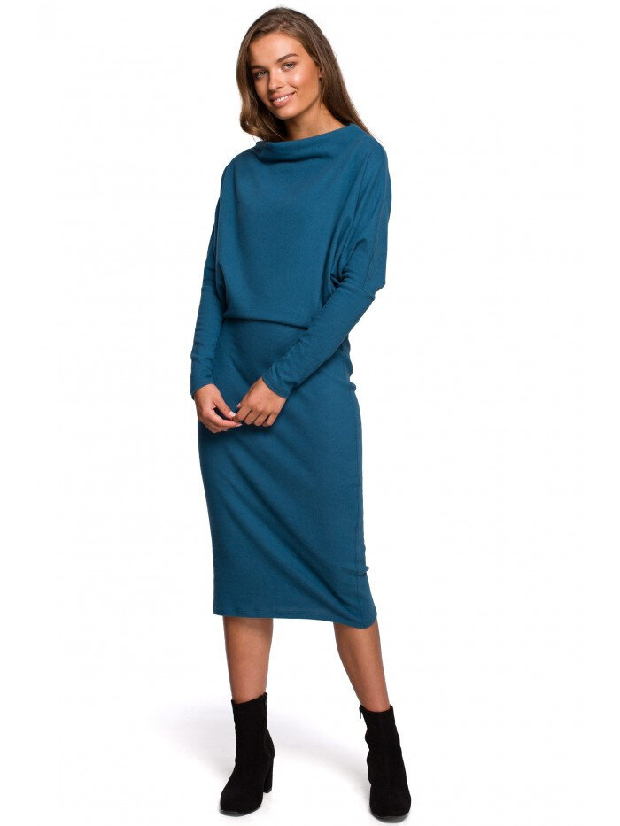 0X491M Pletené šaty s přeloženým výstřihem - oceánsky modré Style, EU S/M i529_671040761988547201