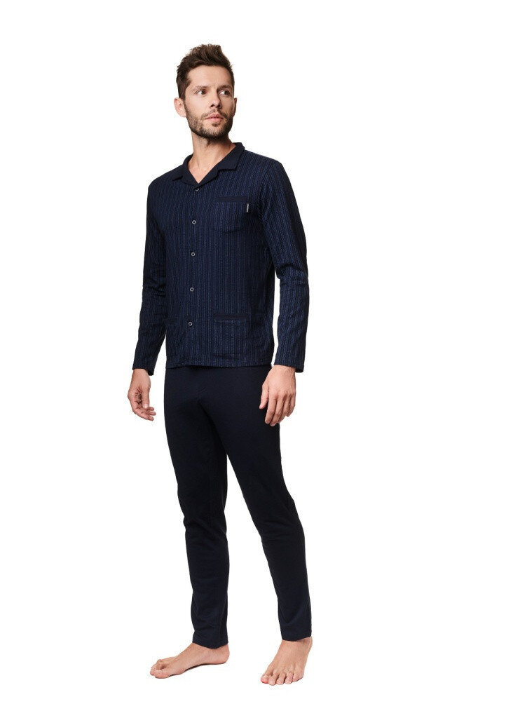 Pánské bavlněné pyžamo s dlouhými rukávy a kalhotami v tmavě modrém vzoru od Hendersonu, tmavě modrá - vzor M i10_P62737_1:1020_2:91_