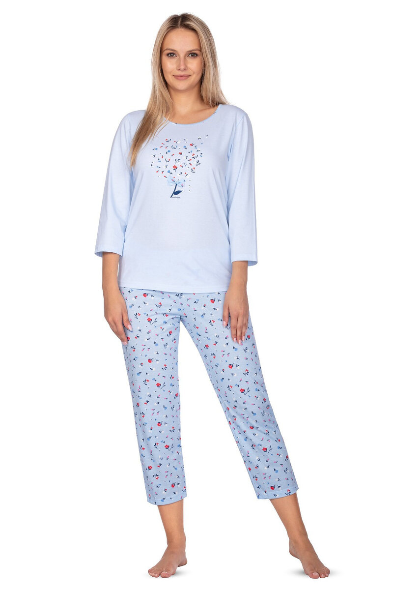 Květinové bavlněné pyžamo Regina pro velké ženy, modrá XXL i384_51585586