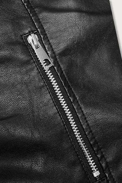 Černá ekokůžená bunda s límcem pro ženy - Elegantní J.STYLE