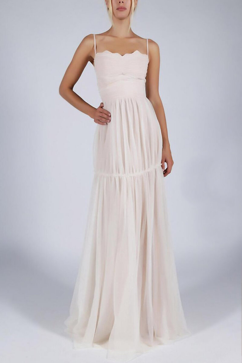 Dámské šaty SOKY SOKA na ramínka s šifonovou sukní dlouhé smetanově bílé - Bílá XL - SOK S, L i10_i333_53367-18932_2:90_