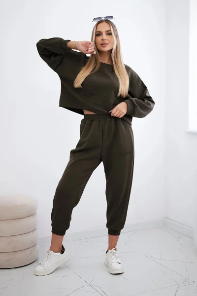 Amour viskózový set mikina a kalhoty khaki K-Fashion