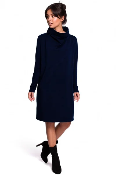 Dámské 952Q5 Šaty s vysokým límcem - tmavě modré BE