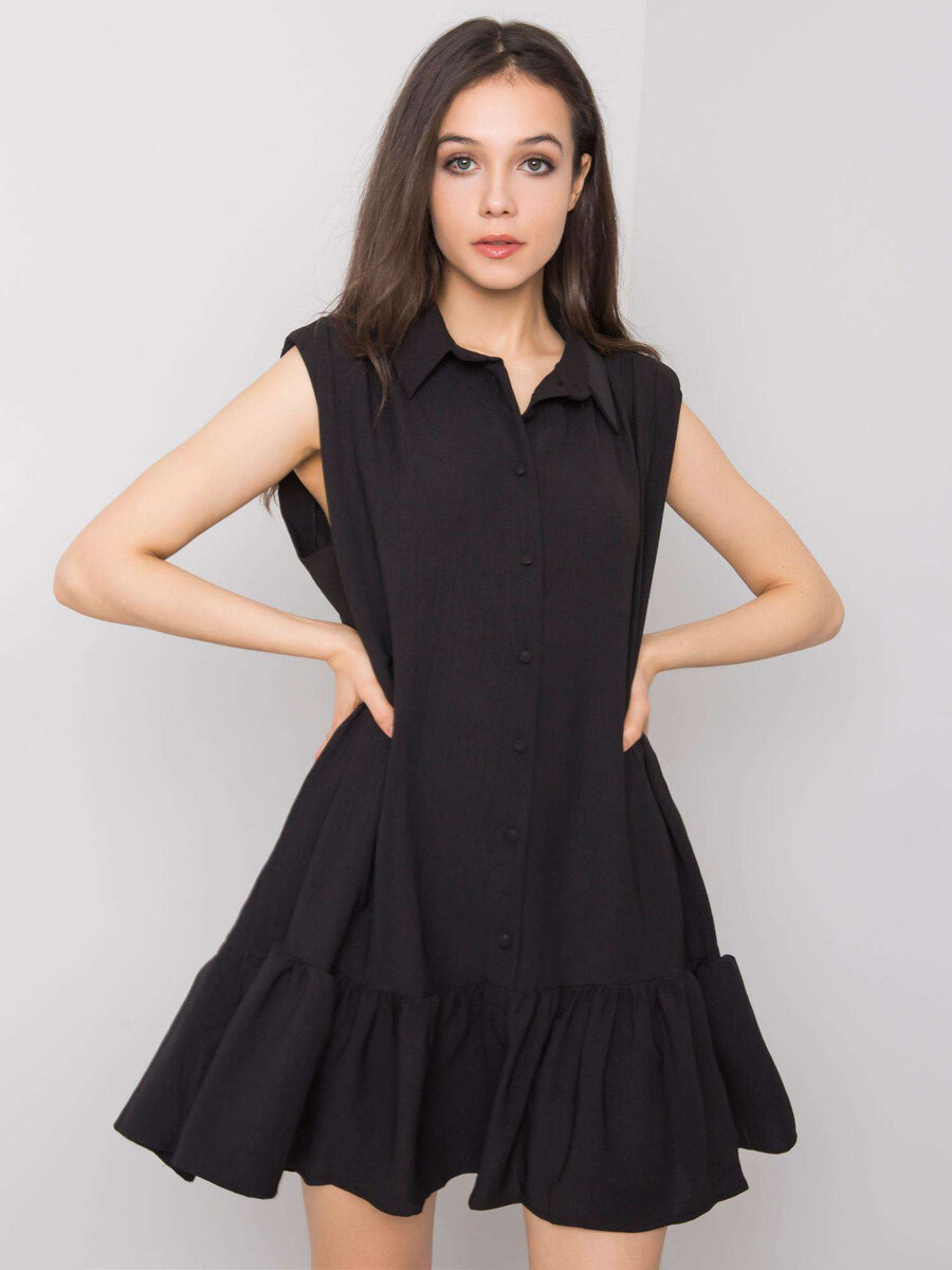 RUE PARIS Černé dámské šaty s volánkem FPrice, M i523_2016102888093