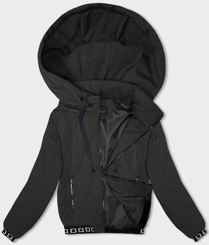 Černá prošívaná bunda s kapucí J.STYLE, odcienie czerni M (38) i392_22362-47