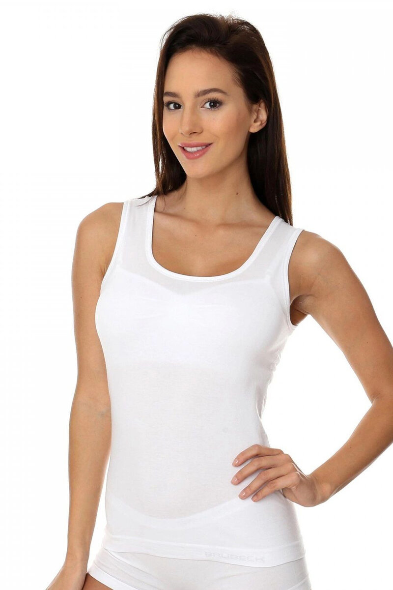 Bezešvá dámská sportovní košilka - Bílá Brubeck 00510A, Bílá XL i41_76874_2:bílá_3:XL_