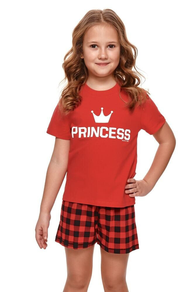 Krátké dívčí pyžamo Princess červené Dn-nightwear, červená 134/140 i43_70191_2:červená_3:134/140_
