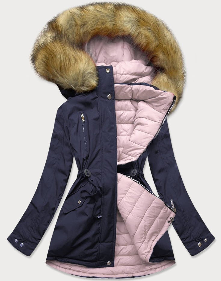 Zimní parka s odnímatelnou kapucí a kožešinou pro ženy MHM, odcienie różu S (36) i392_10713-46