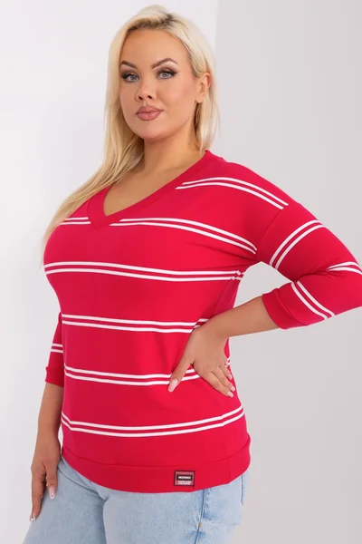 Červená pruhovaná plus size dámská halenka FPrice