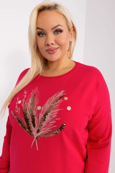 Červená plus size dámská halenka s flitry - Elegantní Design