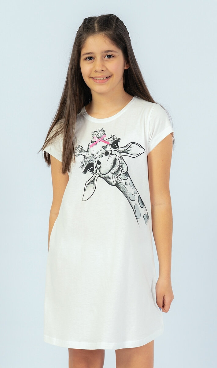 Dětská noční košile s krátkým rukávem Žirafa Vienetta Secret, bílá 15 - 16 i232_8294_55455957:bílá 15 - 16