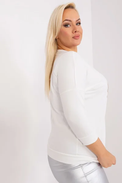 Lesklá ecru plus size dámská halenka s potiskem - FPrice