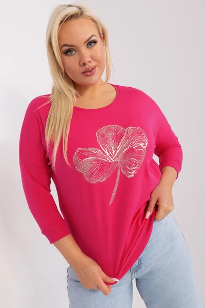 Růžová plus size dámská halenka s 3/4 rukávy - FPrice