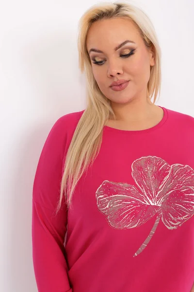 Růžová plus size dámská halenka s 3/4 rukávy - FPrice