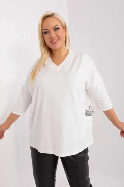 Ecru Plus Size Dámská Halenka s Kapsami - Pohodlný Střih