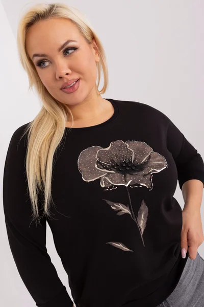 Černá plus size dámská halenka s potiskem - RV-BZ-9138