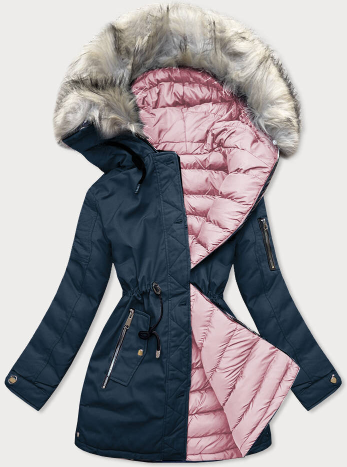 Zimní parka s kapucí a kožešinou pro ženy SPEED.A, odcienie różu S (36) i392_10730-46