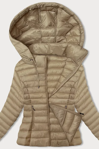 Prošívaná bunda pro ženy s odnímatelnou kapucí - Béžový Zimní Styl