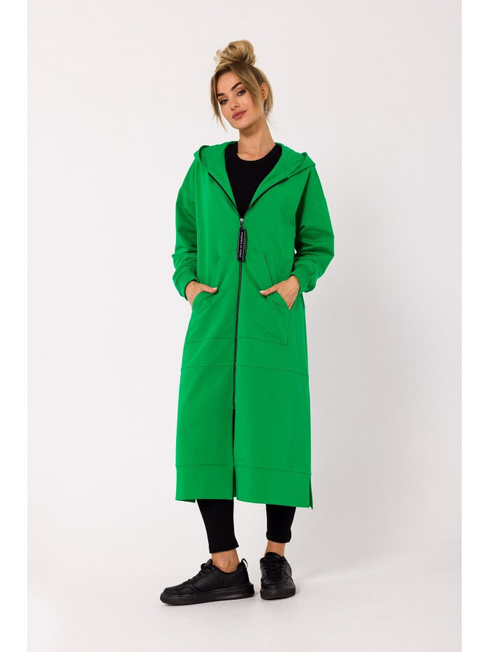 Dámský zelený mikinový kabát s dlouhým zipem a kapucí od značky Moe, EU S/M i529_54914148896606208