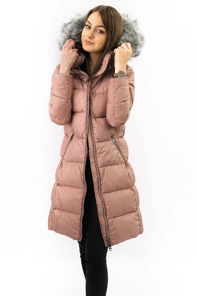 Růžová bunda na zimu pro ženy s kapucí Libland