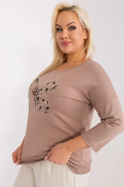 Motýlková plus size dámská halenka - Tmavě béžová