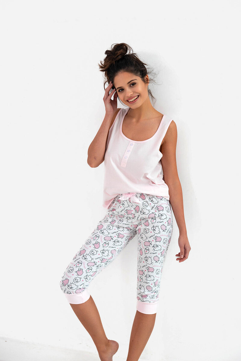 Růžové pohodlné dámské pyžamo Sensis se vzorovanými kalhotami, s i240_178583_2:S