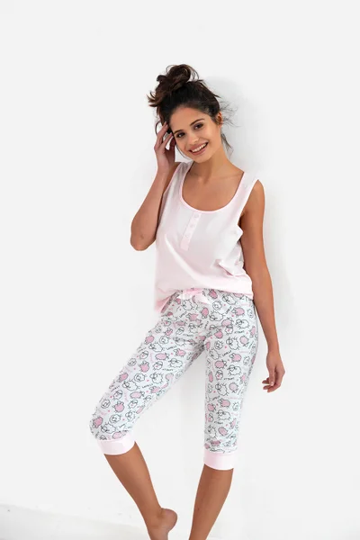 Růžové pohodlné dámské pyžamo Sensis se vzorovanými kalhotami