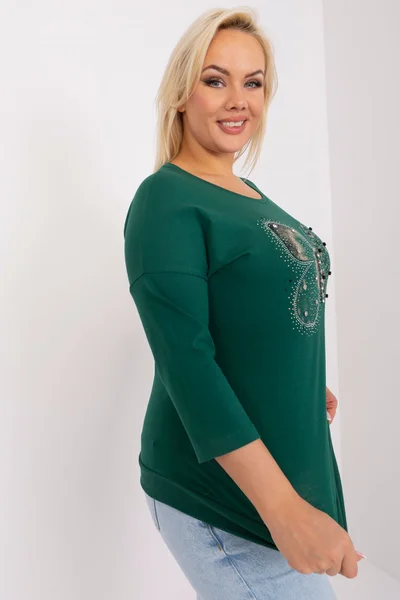 Zelená plus size dámská halenka s 3/4 rukávy FPrice