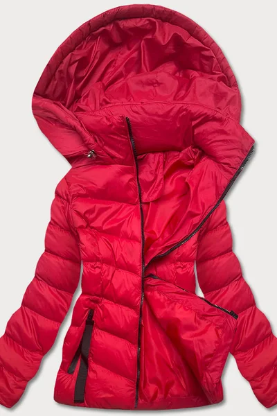 Červená bunda pro ženy s kapucí pro přechodné období 65K1 J.STYLE