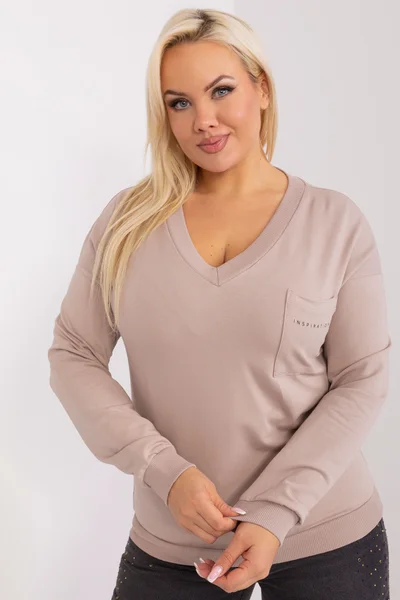 Královská béžová plus size dámská halenka s V výstřihem