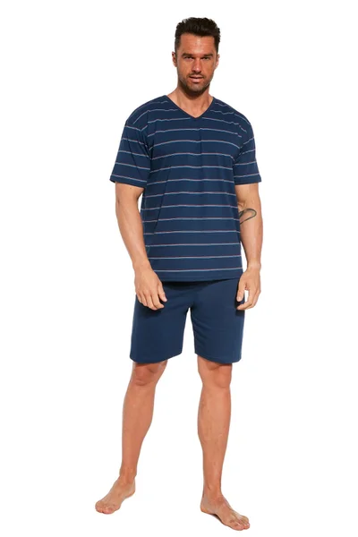 Mužské pyžamo Pohodlí Modrého Pruhovaného Setu