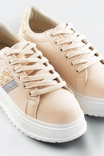 Béžové dámské tenisky sneakers s vysokou podrážkou 236E7 Mix Feel