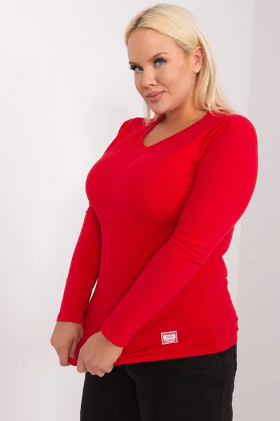 Plus size červená halenka s kulatým výstřihem - Fashionhunters