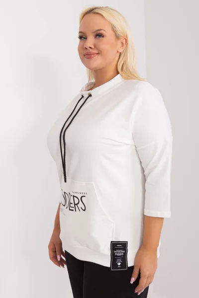 Ecru dámská plus size halenka s kapsou a šňůrkami Fashionhunters