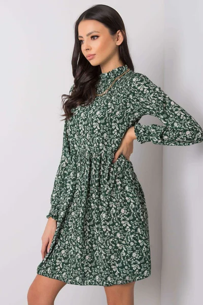 SUBLEVEL Tmavě zelené šaty s květinami FPrice