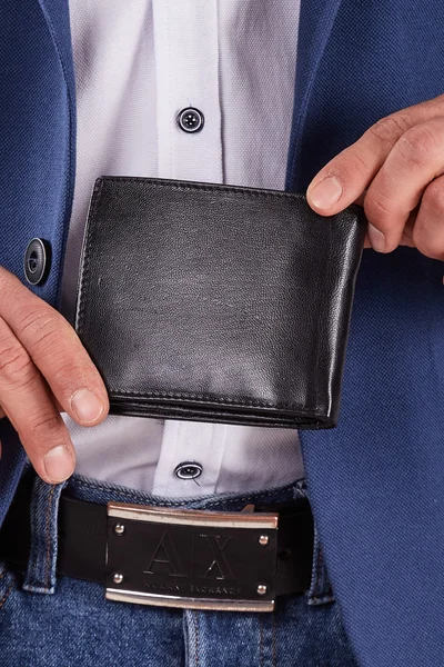 Černá pánská vodorovná kožená peněženka FPrice