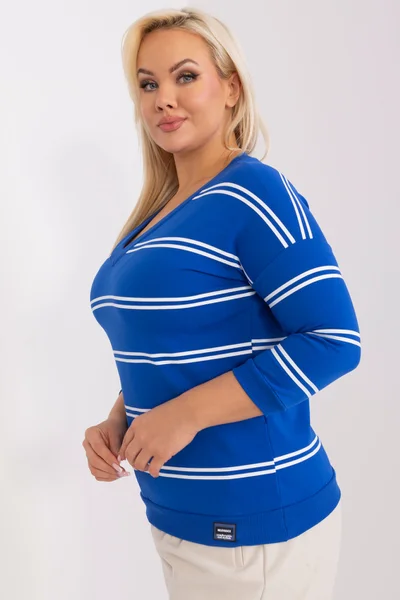 Kobaltová plus size dámská halenka s V výstřihem