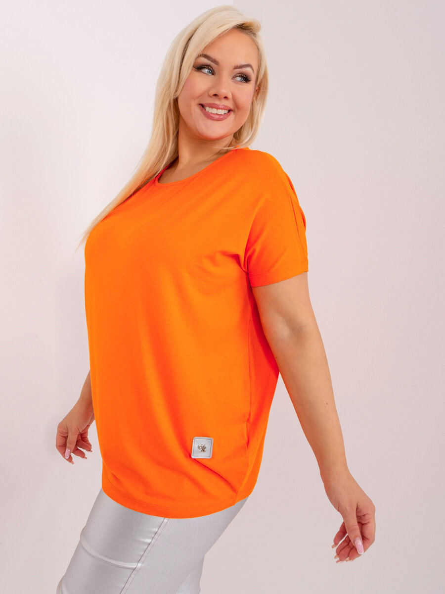 Oranžová plus size dámská halenka s krátkým rukávem FPrice, jedna velikost i523_2016103475155