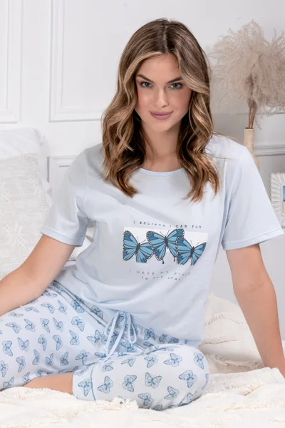 Modré pohodlné pyžamo pro ženy z bavlny LEVEZA