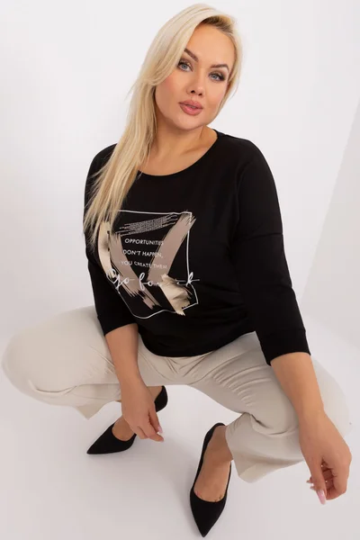 Černá plus size dámská halenka s nápisy - FPrice