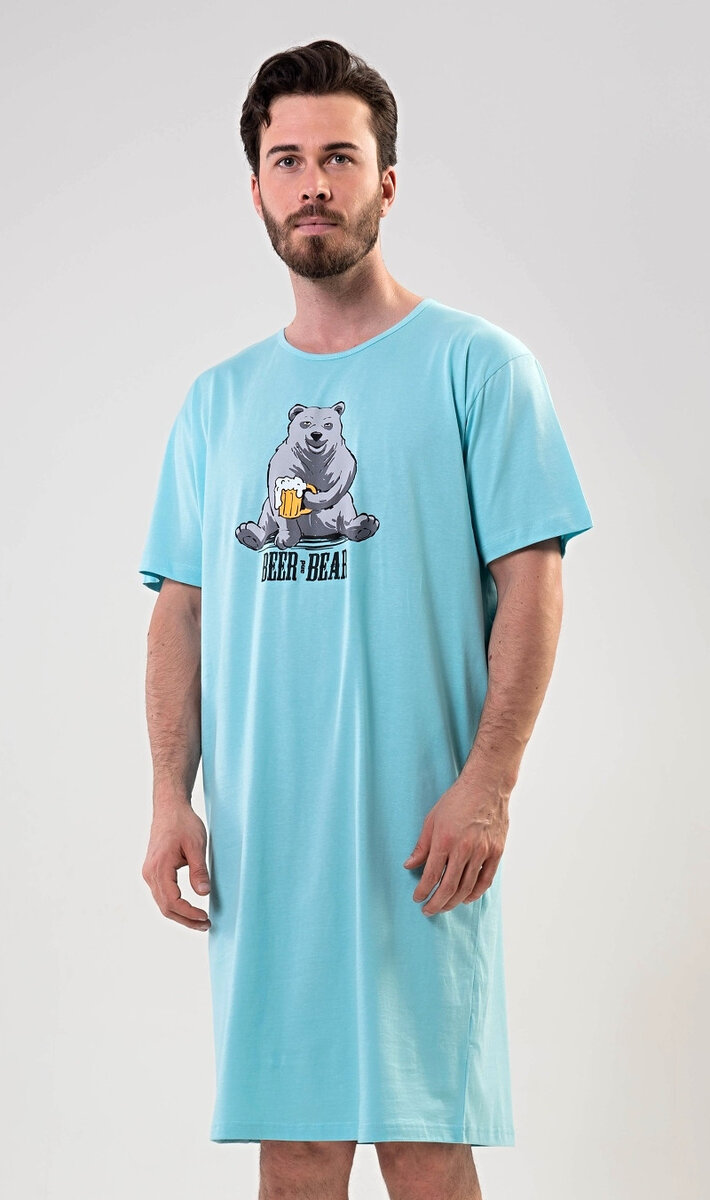 Pánská noční košile s krátkým rukávem Beer and bear Cool Comics, mentolová M i232_8996_55455957:mentolová M