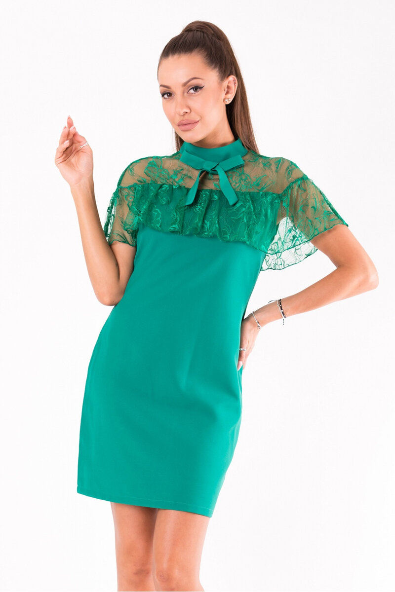 Zelené krajkové šaty s volánem, tmavě zelená L i10_P58880_1:1836_2:90_