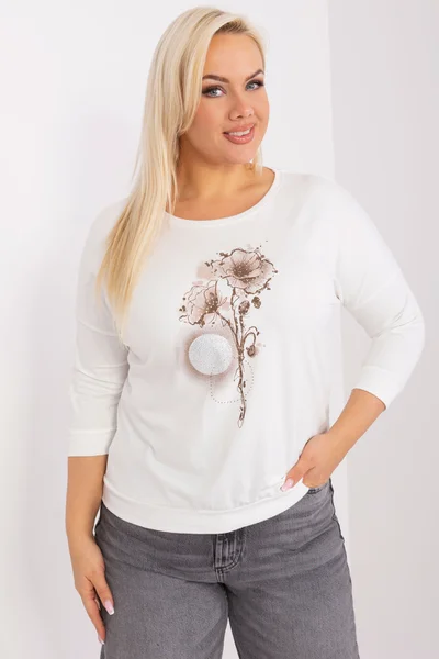 Krémová plus size dámská halenka s aplikací FPrice