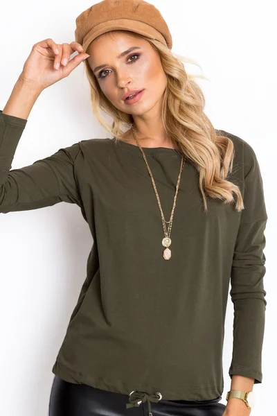 Khaki dámská halenka s dlouhými rukávy Fashionhunters