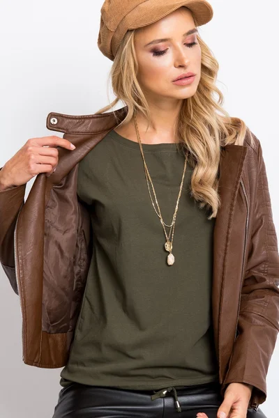 Khaki dámská halenka s dlouhými rukávy Fashionhunters