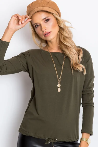 Khaki dámská halenka s dlouhými rukávy Fashionhunters