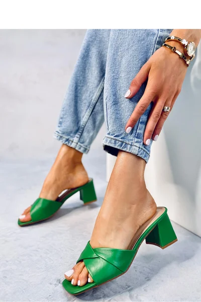 Zelené kožené dámské nazouváky - Renda Elegance