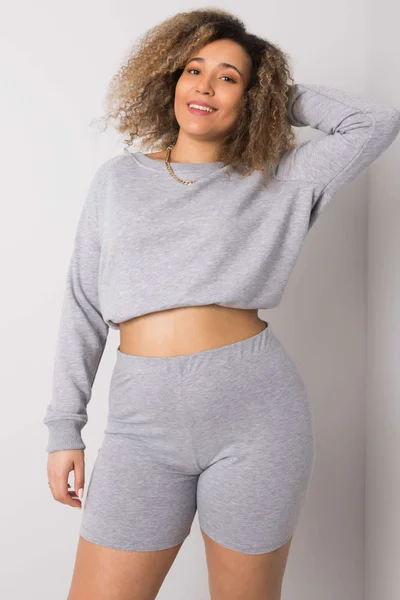 Dámské plus size šedé bavlněné šortky FPrice